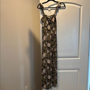 EUC Floral Maxi Dress in Olive Green